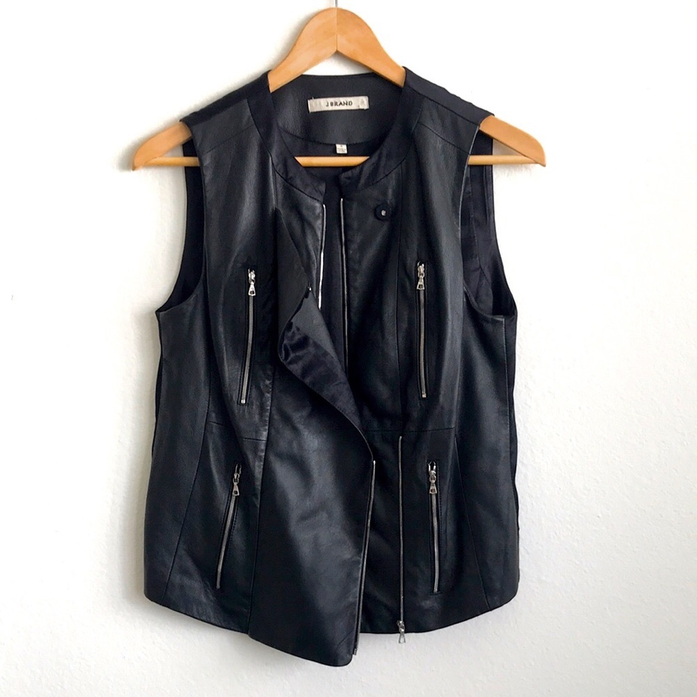 J Brand Lambskin Black Lamb Leather Vest with Zippers Size S Small